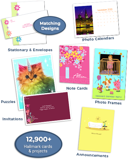 Stationary & Envelopes, Photo Frames, Note Cards, Puzzles, Invitations, Announcements, Photo Calendars, 19,000 Hallmark Cards & Projects